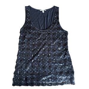 Banana Republic Black Sequin Glam Scoop Neck  Top Women’s Size L